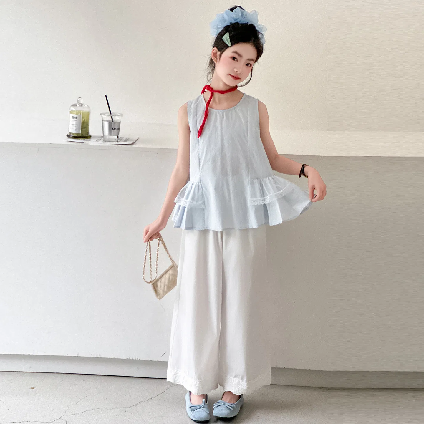 Детский спортивный комплект с круглым вырезом, Sky Blue Two-Piece Set, MADALLO, Sky Blue — фото 3