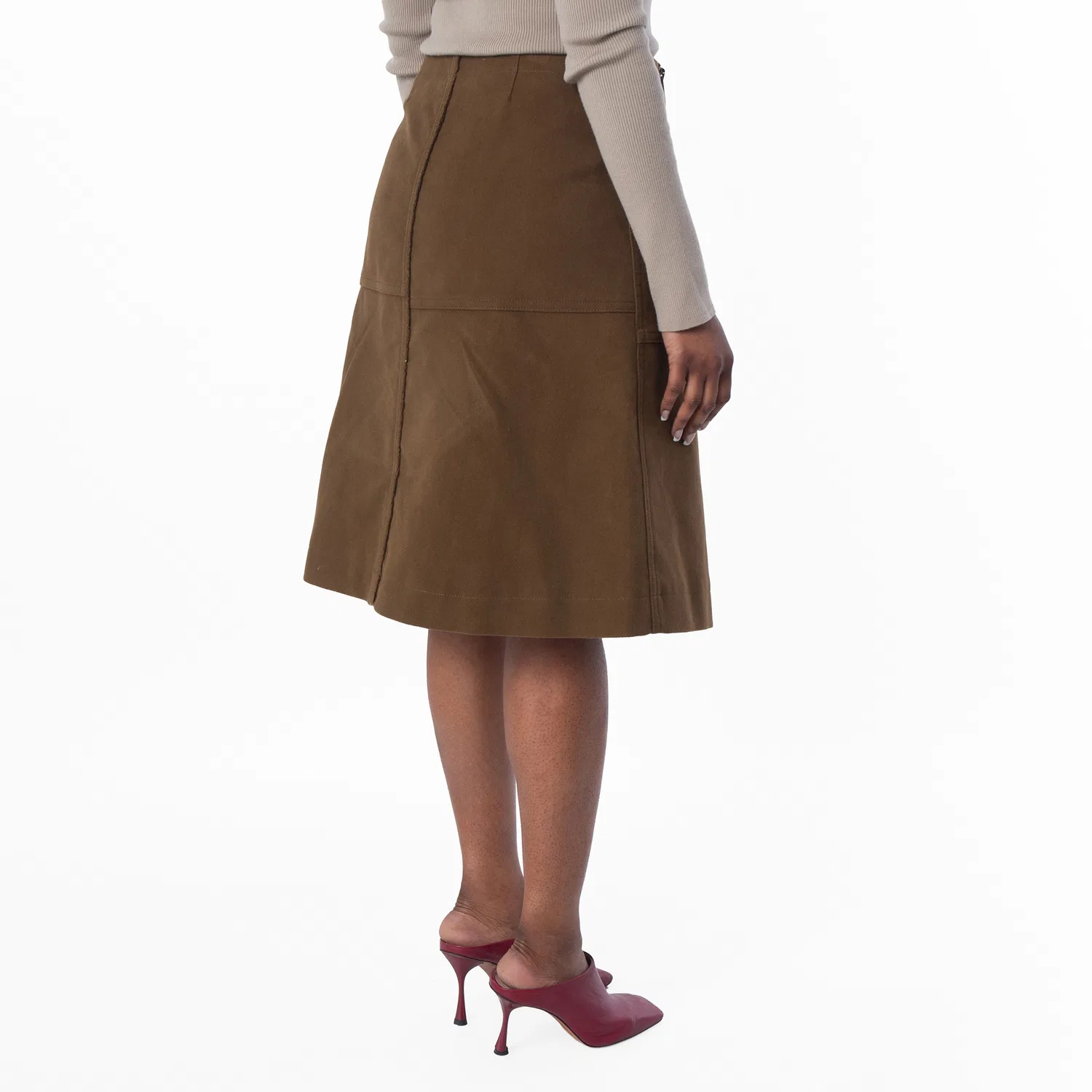 Юбка-трапеция с высокой посадкой хлопковая миди A Line High Waist Cotton Midi Skirt Burberry, Bramble — фото 4