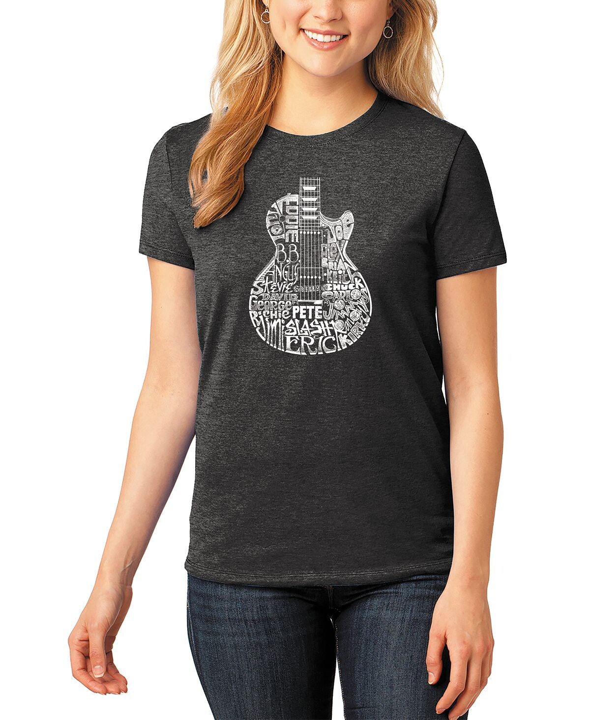 

Женская футболка word art rock guitar head LA Pop Art, черный