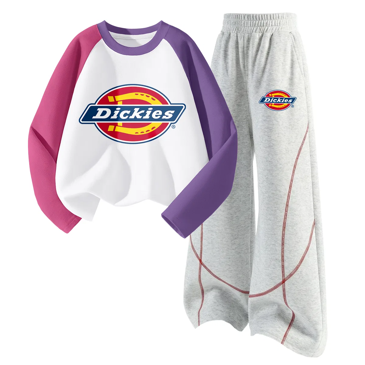 Детский комплект из футеровки с круглым вырезом Dickies, Standard Thick Rose Purple+Standard Thick K White Heather Gray