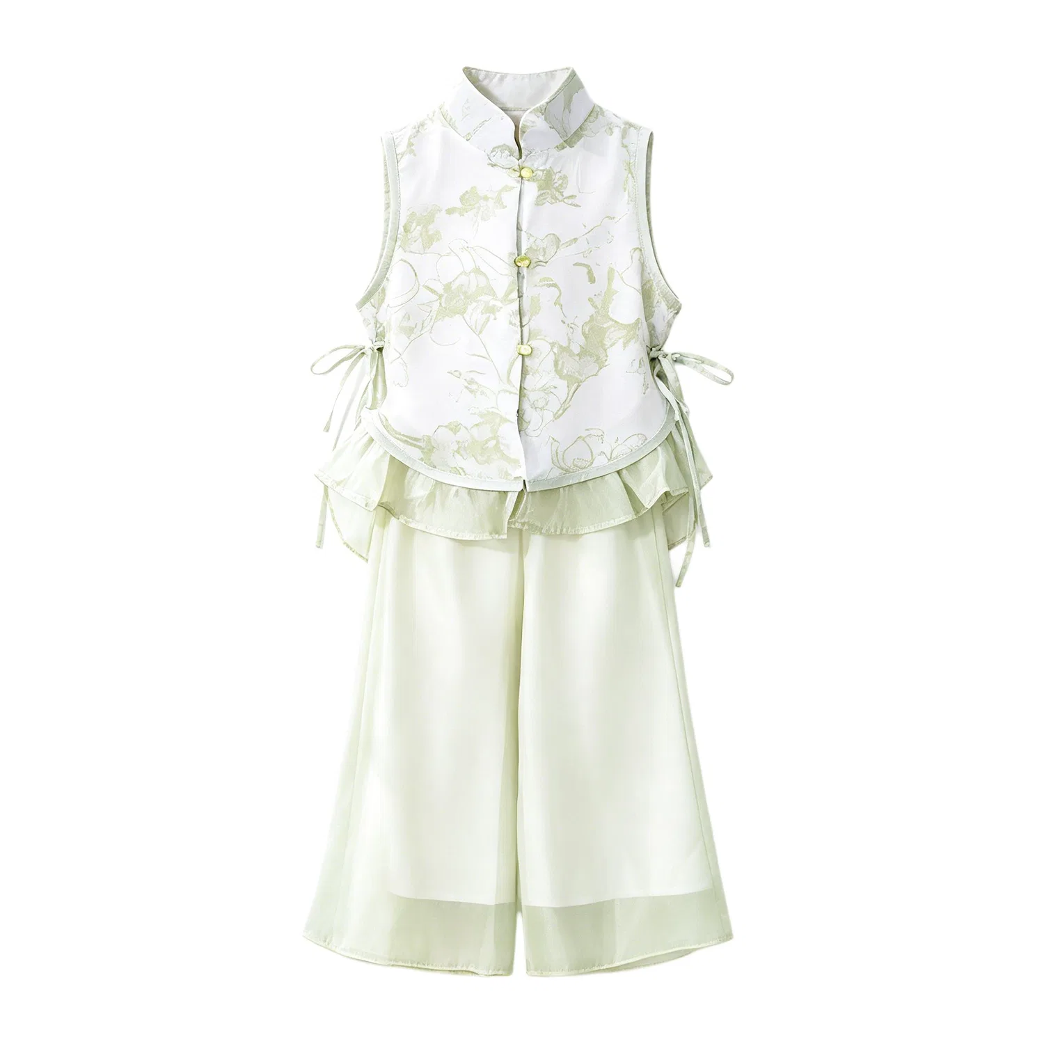 Детский комплект в стиле тан-сьюит с воротником-стойкой Lanza, Light Green & White Multicolor