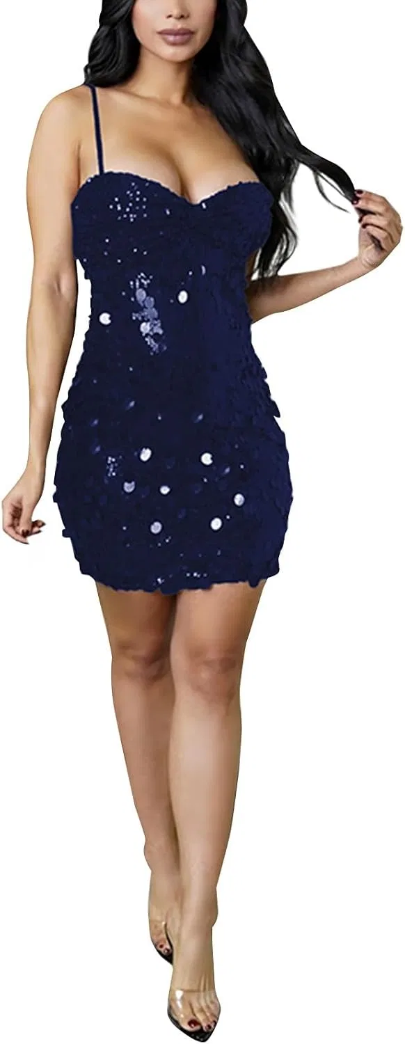 Женское платье с пайетками Sequin Mini Dress, тёмно-синий