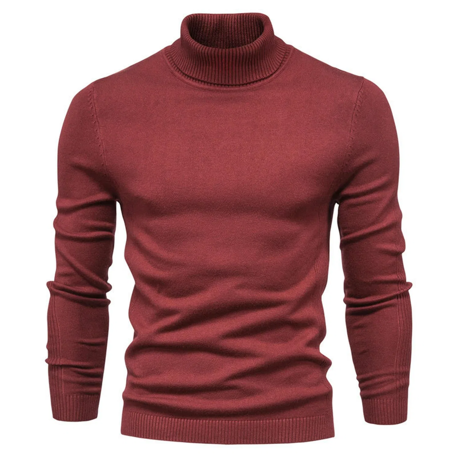Мужской свитер с высоким воротом, бордовый, XL, Wine Red Turtleneck