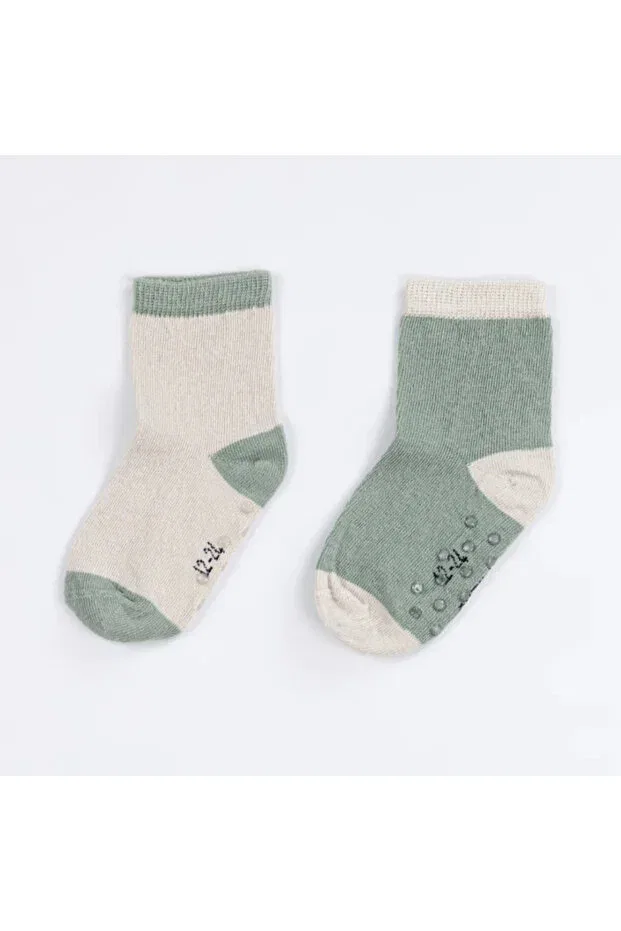 Детские носки с органическим хлопком 2 шт Organic 2-pack baby socks Kidzee, Mint - Ecru