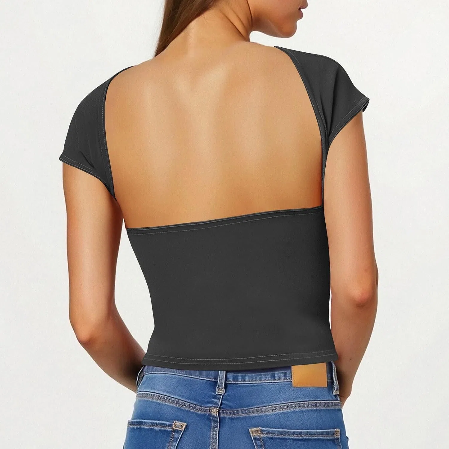 Женская футболка с коротким рукавом облегающая, Black — фото 3