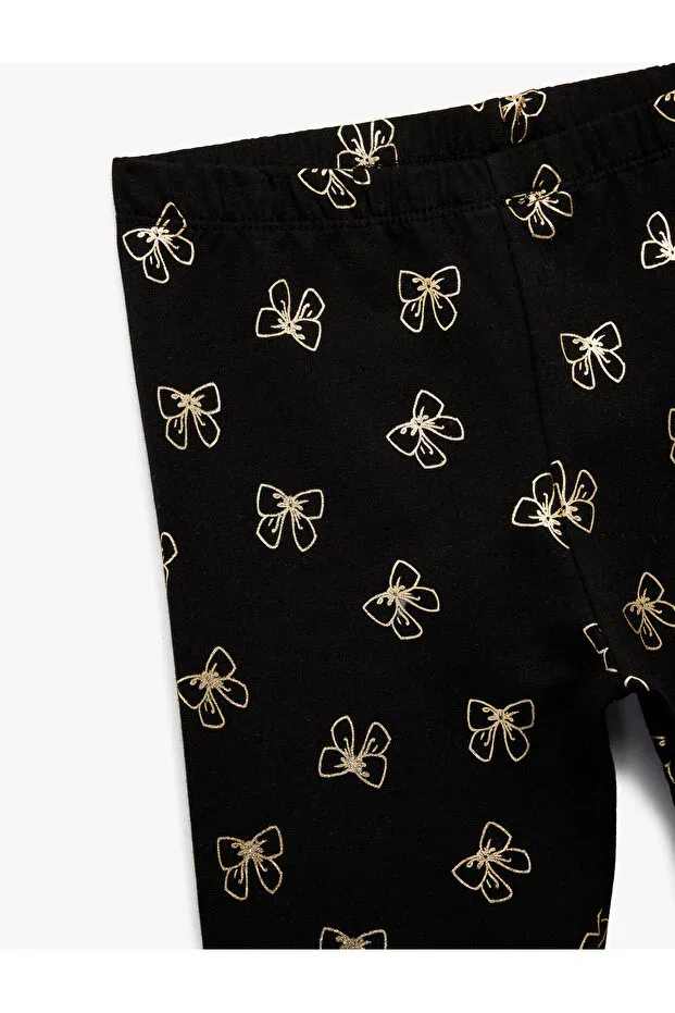 Детские леггинсы для девочек с принтом Fleece-Lined narrow fit bow printed cotton leggings Koton, Black Patterned — фото 3