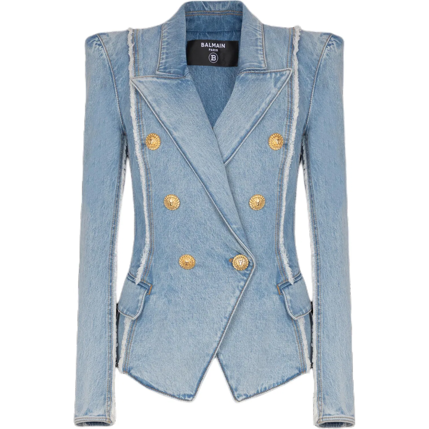 Джинсовая куртка с необработанным краем, BALMAIN, Blue