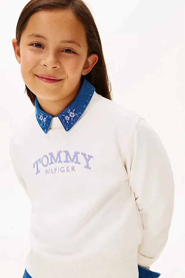 Детские свитшот для девочек с принтом Tommy Hilfiger, Ancient White — фото 4