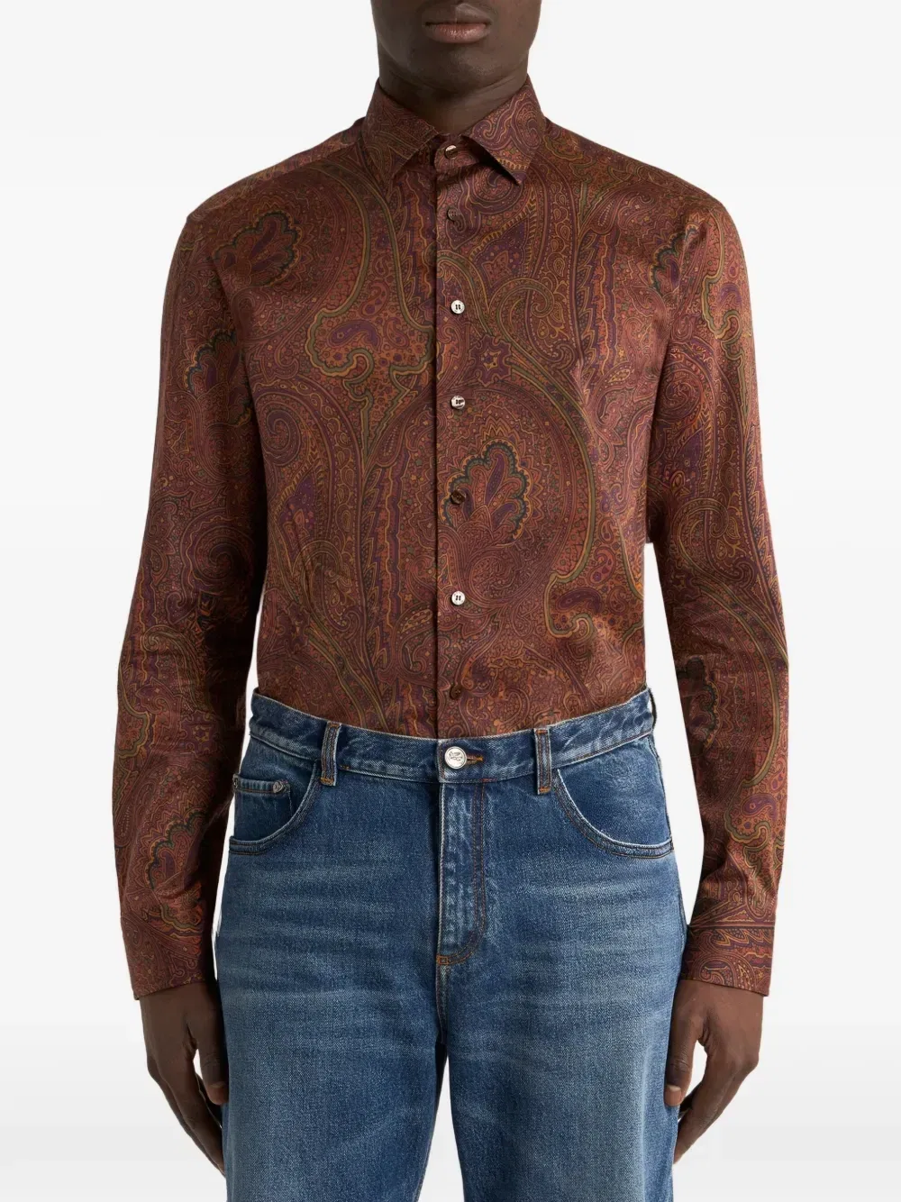 Рубашка из хлопкового сатина с мивом арники Etro, коричневый — фото 3