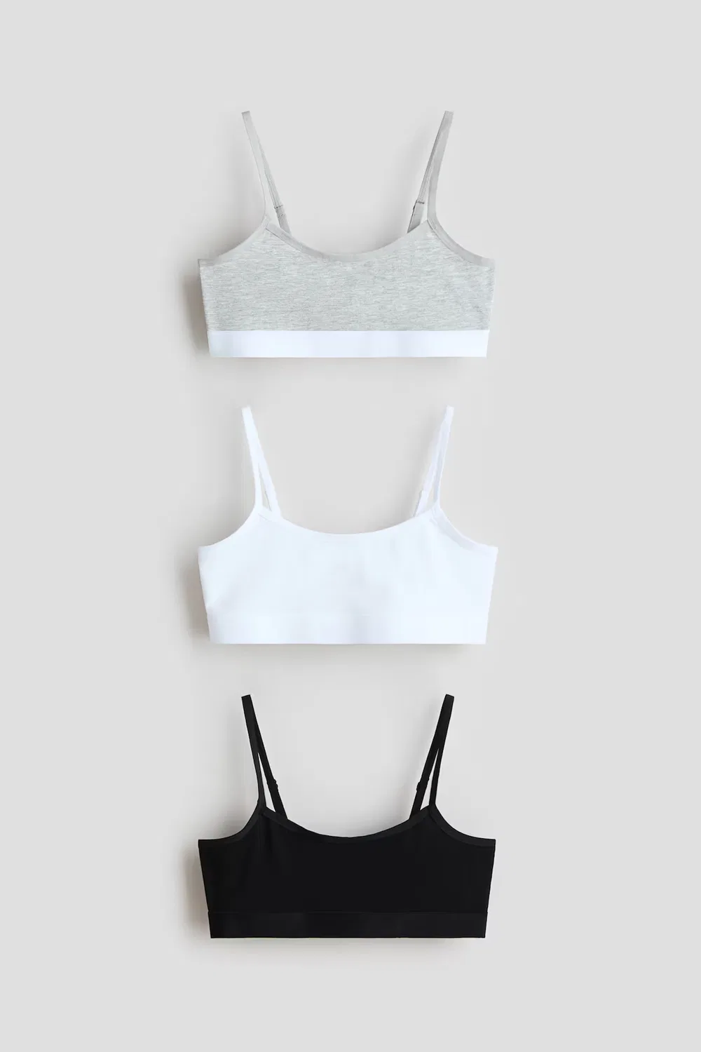 Набор из 3 коротких хлопковых топов H&M, Hellgraumeliert/Weiß