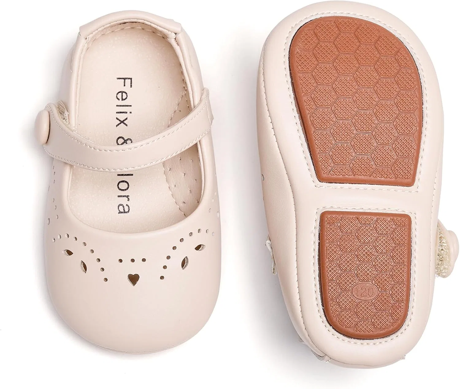 Детские туфли Мэри Джейн на мягкой подошве Moccasins Rubber Sole Crib Shoes Felix & Flora, Beige