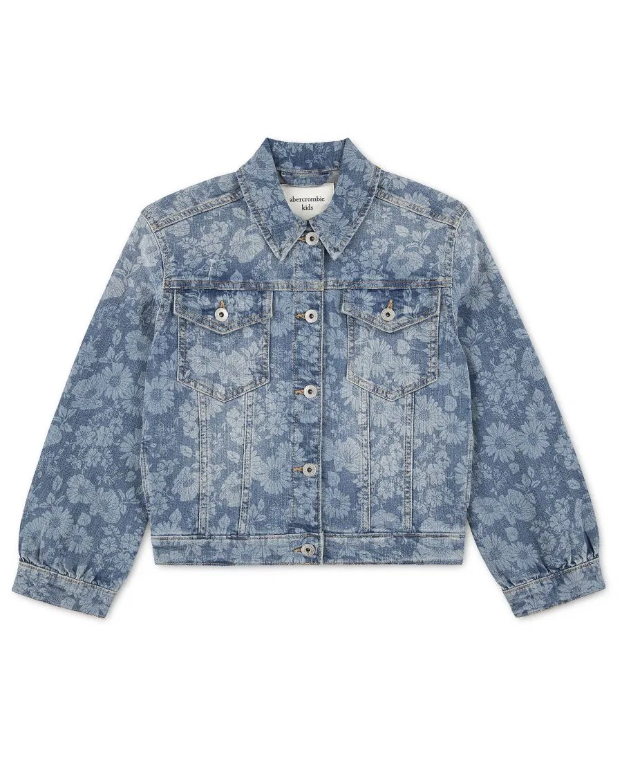 Джинсовая куртка-тракер с цветочным принтом Abercrombie Kids, Floral Blues