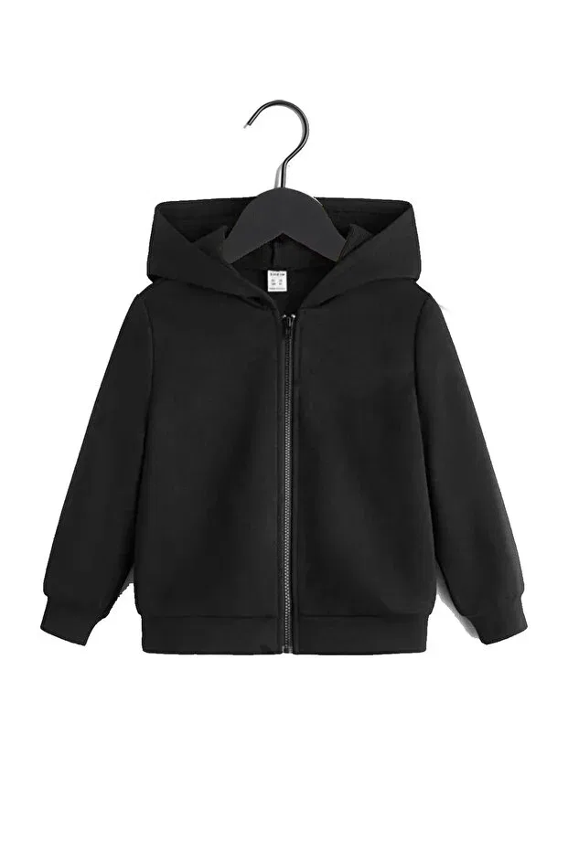 Детский кардиган с капюшоном на молнии Unisex kids black zipper hooded cardigan Fatella, Black