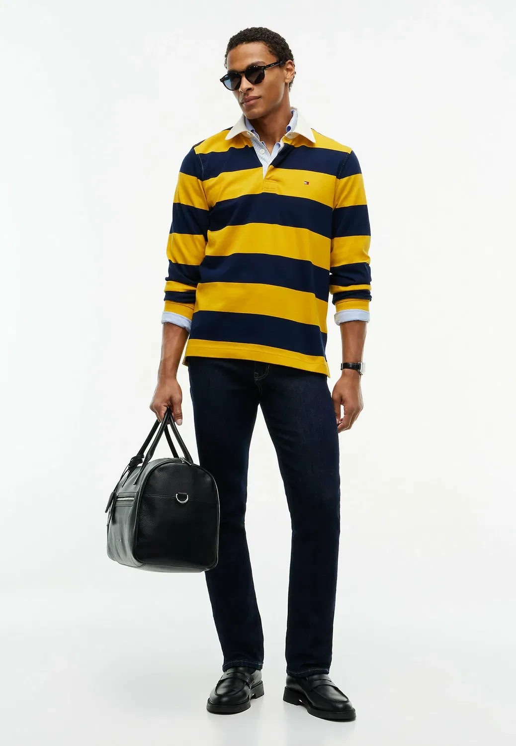 Рубашка-Поло в полоску для регби Tommy Hilfiger, Mustard Amber Carbon Navy — фото 2