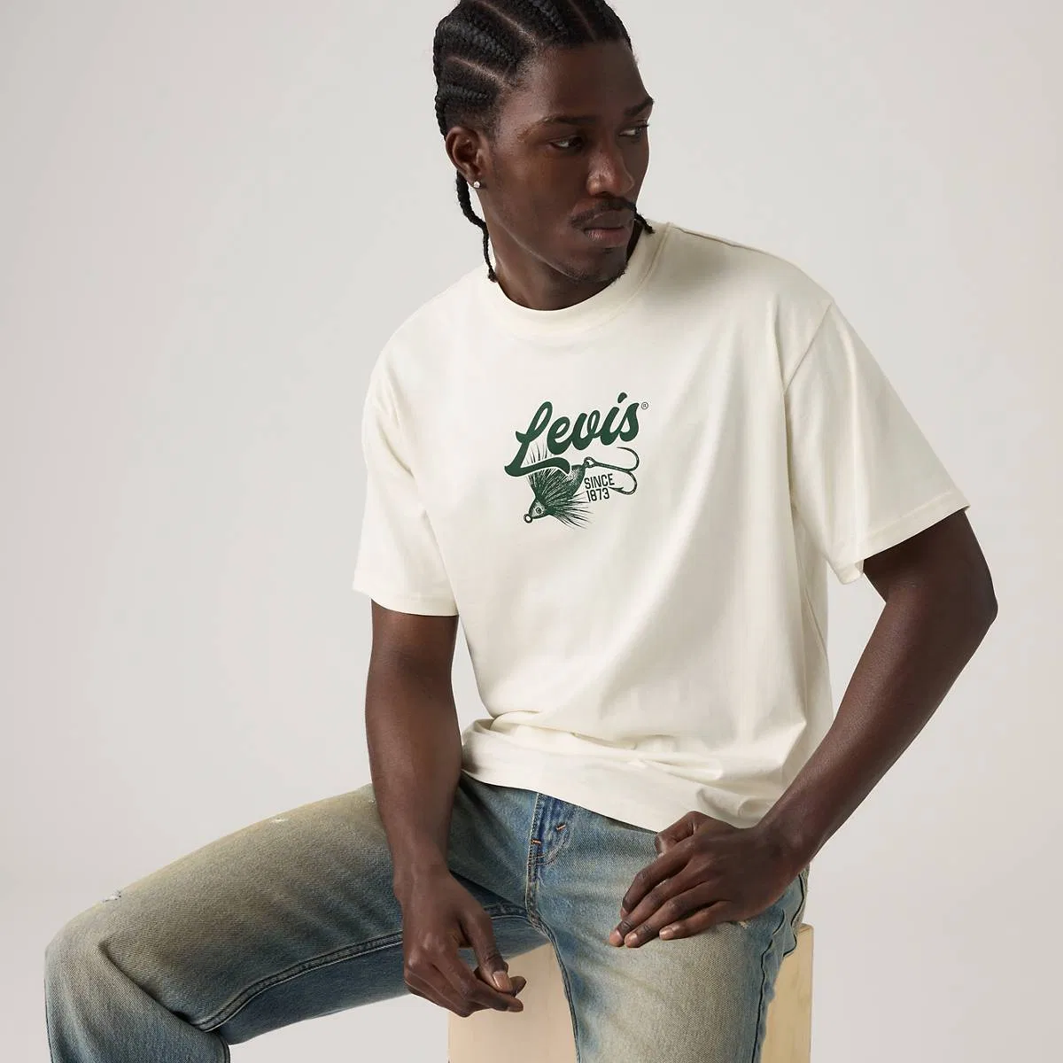 Футболка свободного кроя с графическим принтом Levi's, Fish Hook Egret - White — фото 2