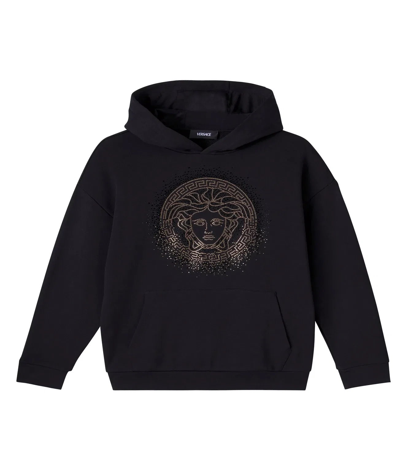 Худи из хлопкового флиса с отделкой Medusa Versace Kids, черный