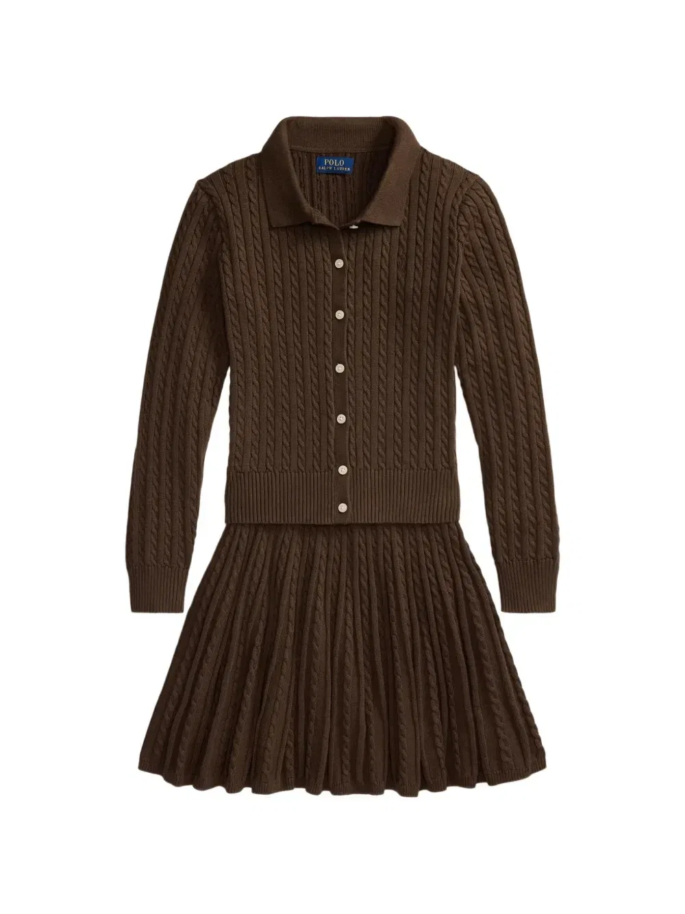 Хлопковый кардиган и юбка POLO RALPH LAUREN KIDS, коричневый