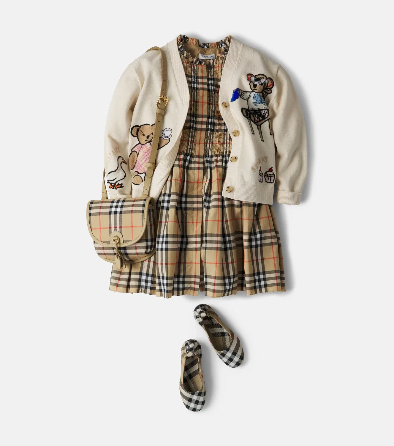 Нарядное платье в клетку Burberry Kids, бежевый — фото 2