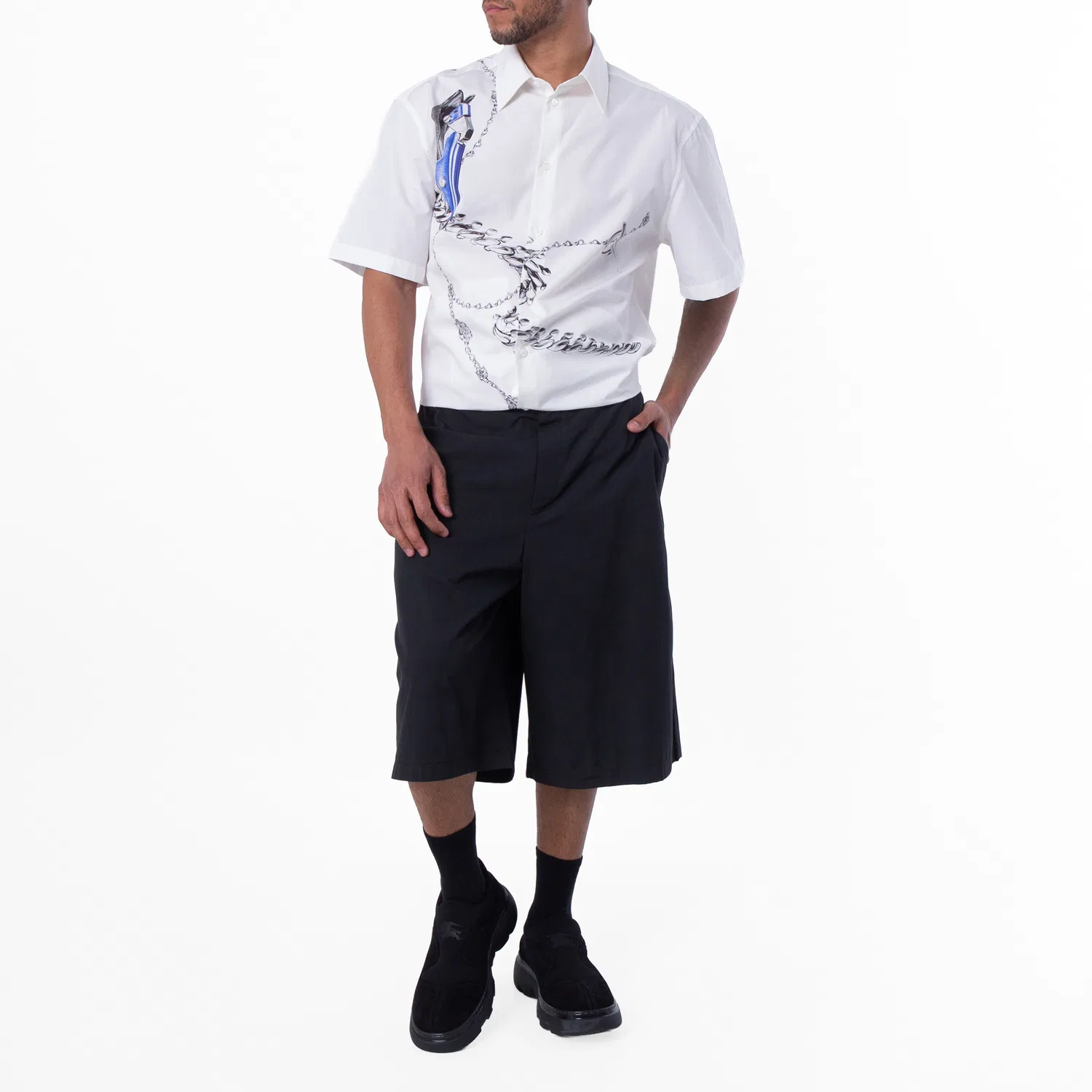 Шорты классические из хлопкового микса Cotton-Blend Tailored Shorts Burberry, Black — фото 4