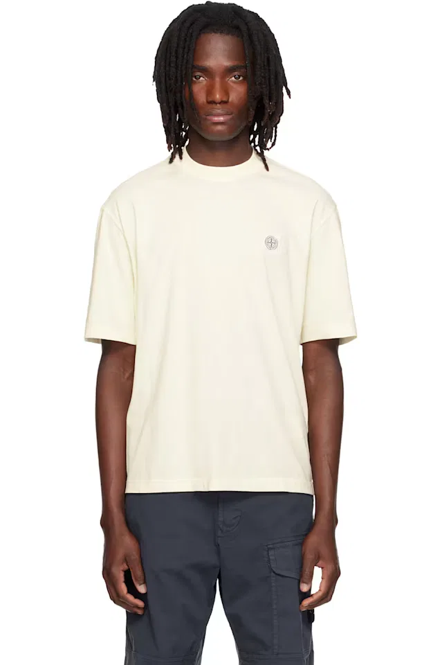 Кремовая футболка из гребенного органического хлопка джерси Stone Island