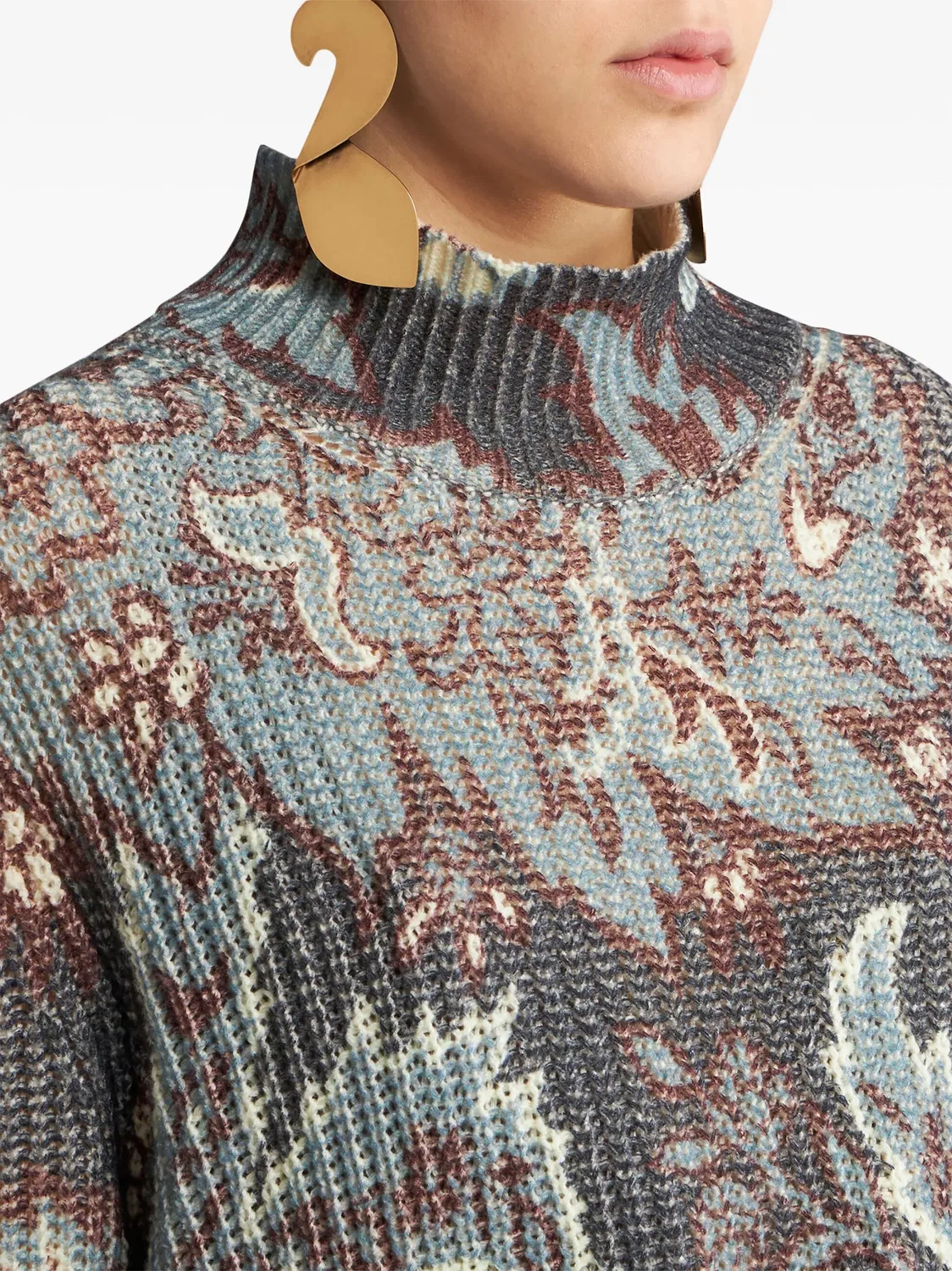 Свитер из шерсти с цветочным узором ETRO, синий — фото 2