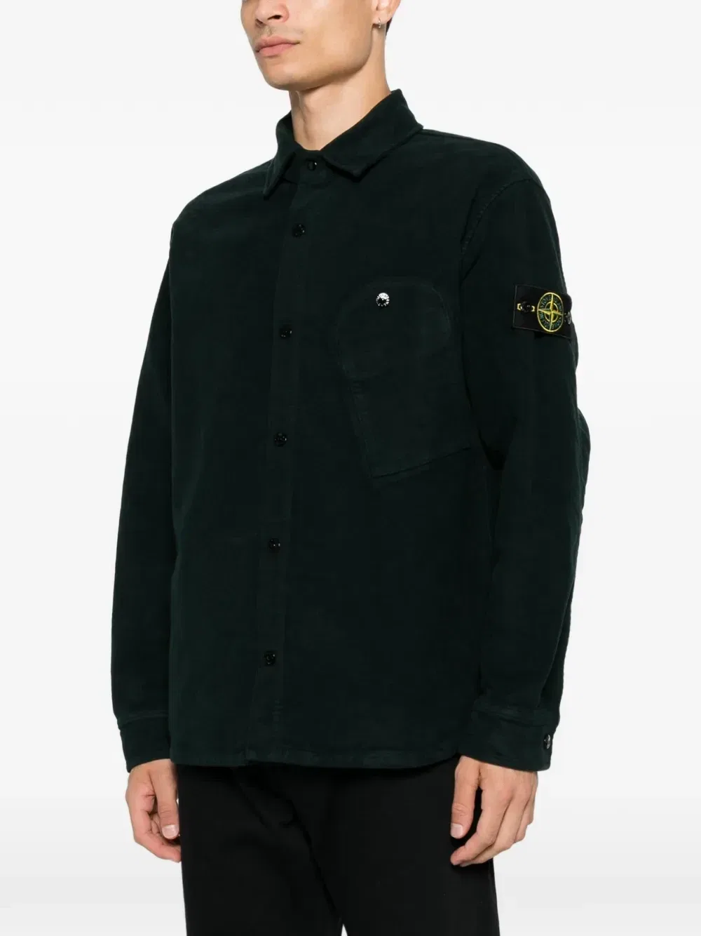 Вельветовая рубашка с нашивкой в виде компаса Stone Island, зеленый — фото 3