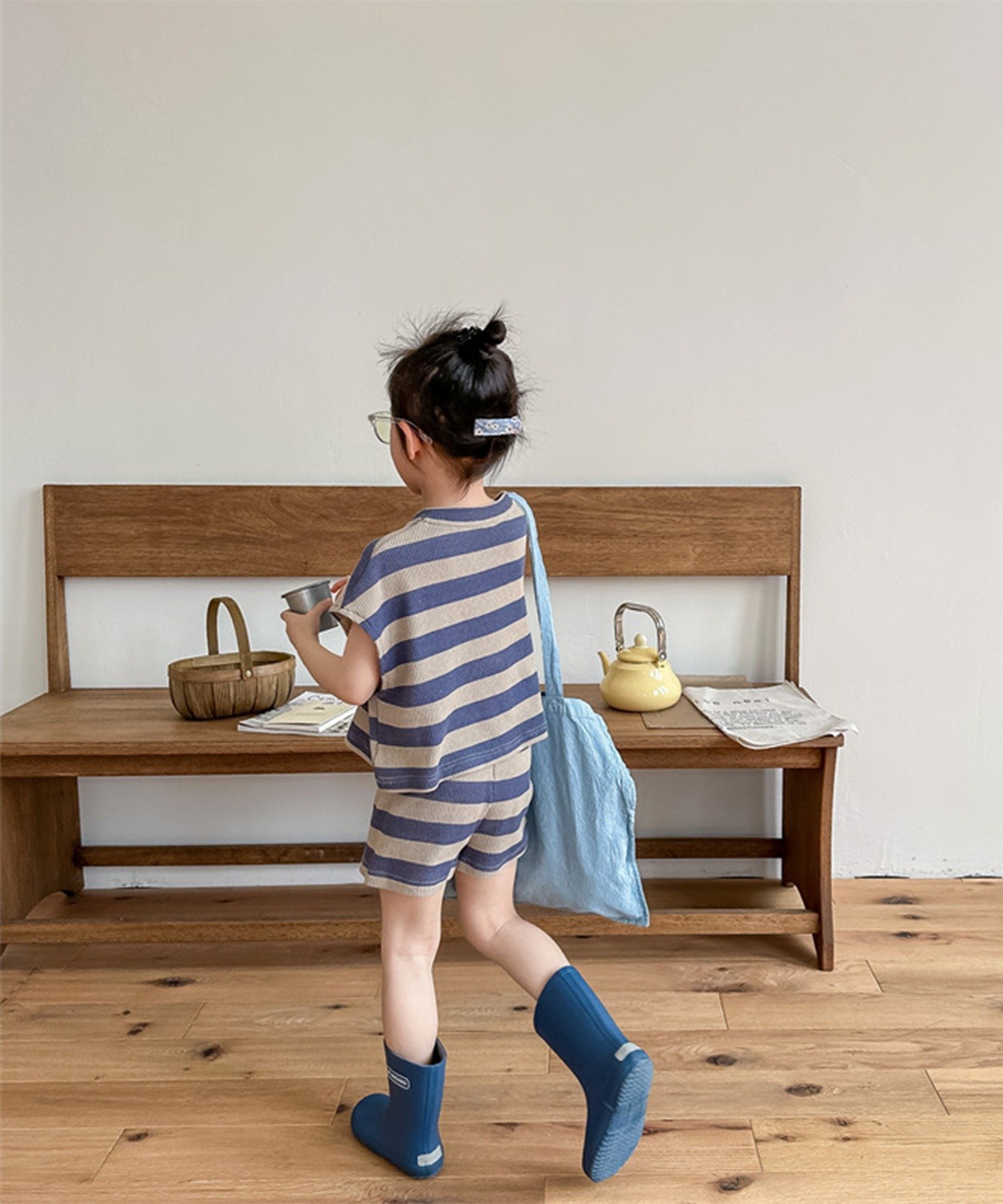 Корейский детский комплект одежды с принтом на передней части. Aimoha Kids, blue — фото 4