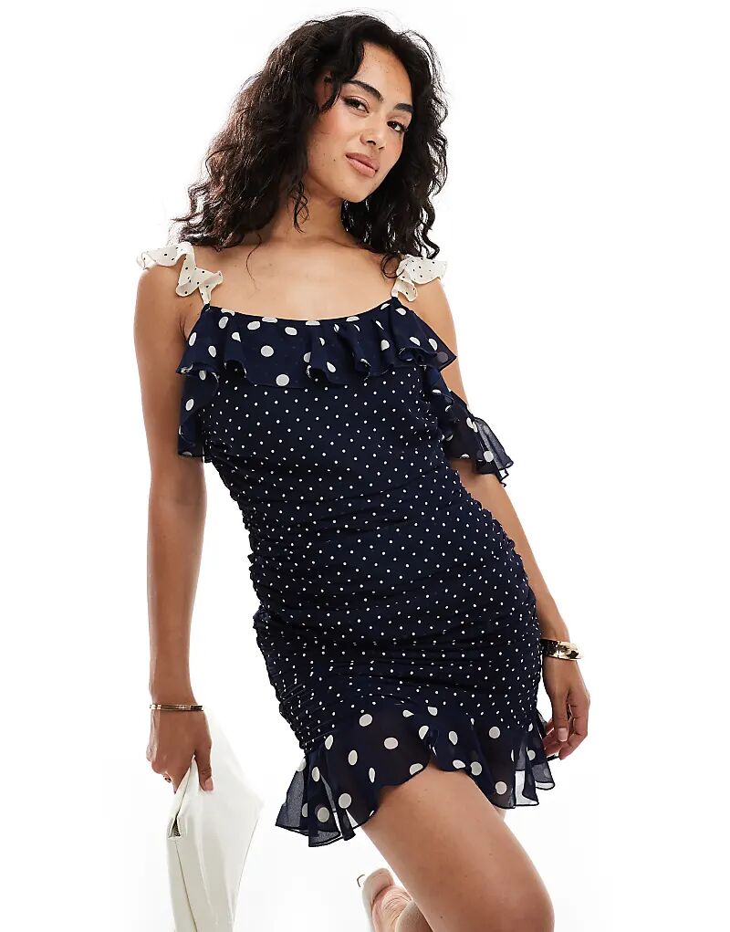 

Мини-платье со сборками и оборками в разноцветный горошек ASOS DESIGN