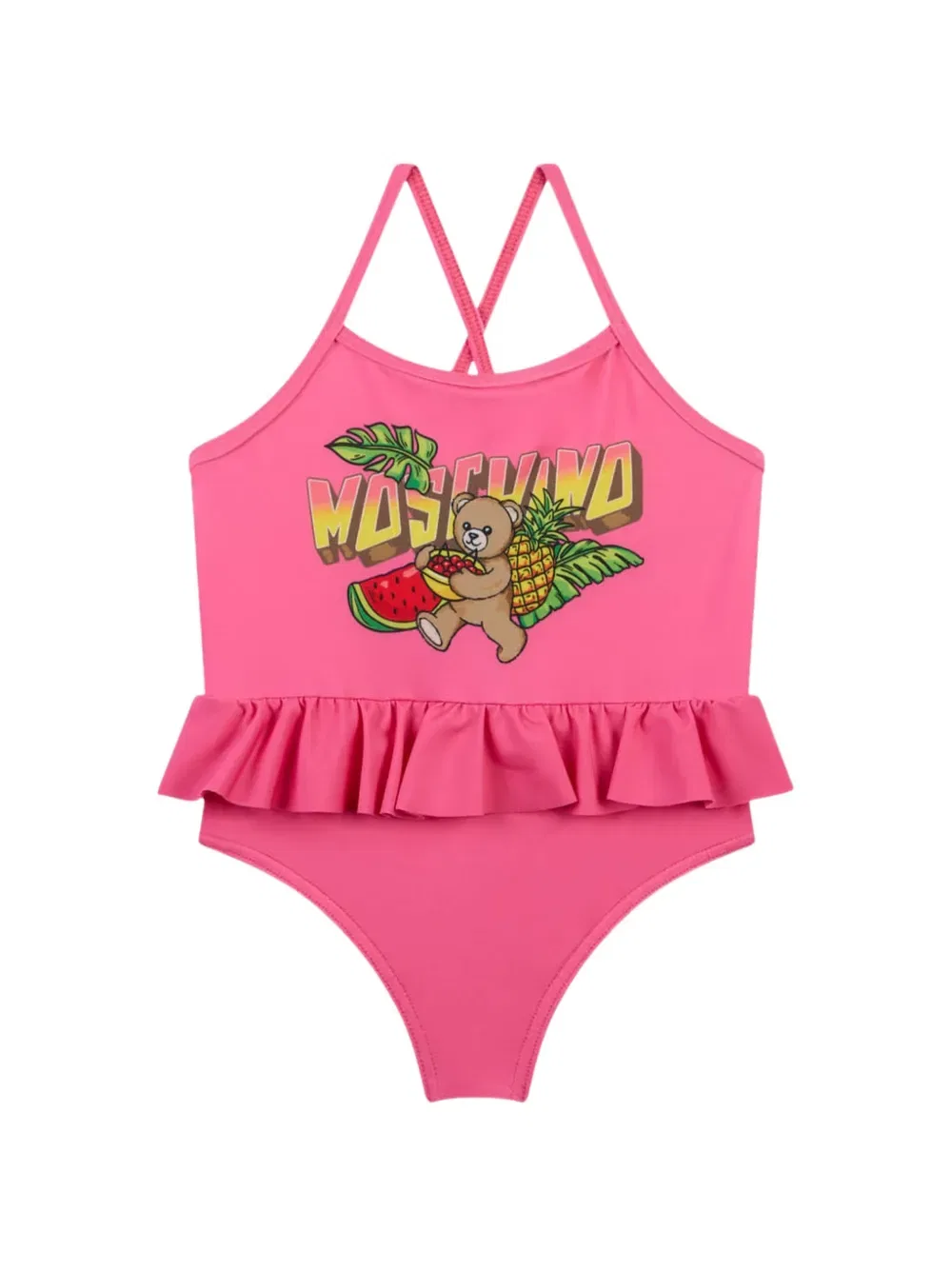 Купальник с оборками и графическим принтом Moschino Kids, розовый