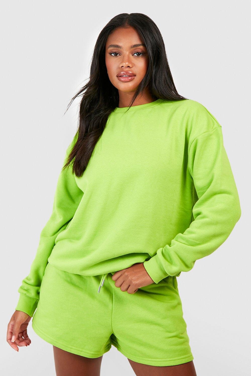 

Свитер короткий спортивный костюм с катушкой хлопком Boohoo, лаймовый