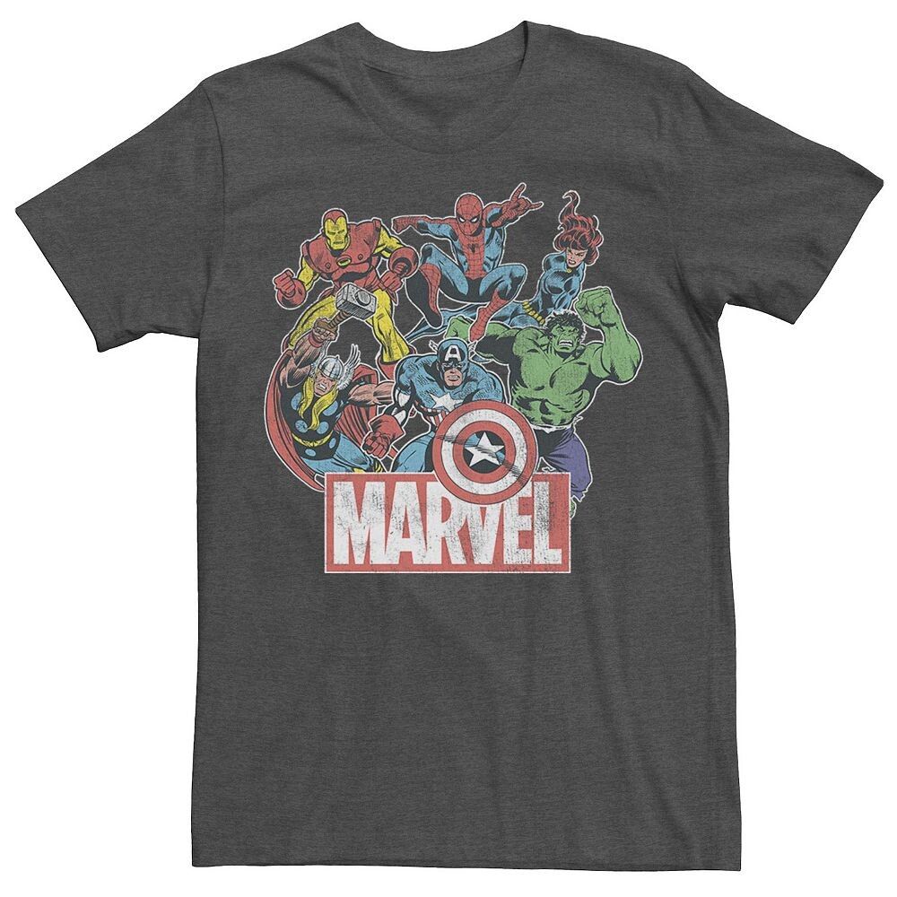 

Мужская винтажная футболка Marvel Avengers Team в стиле ретро с комиксами Licensed Character, цвет Charcoal Heather