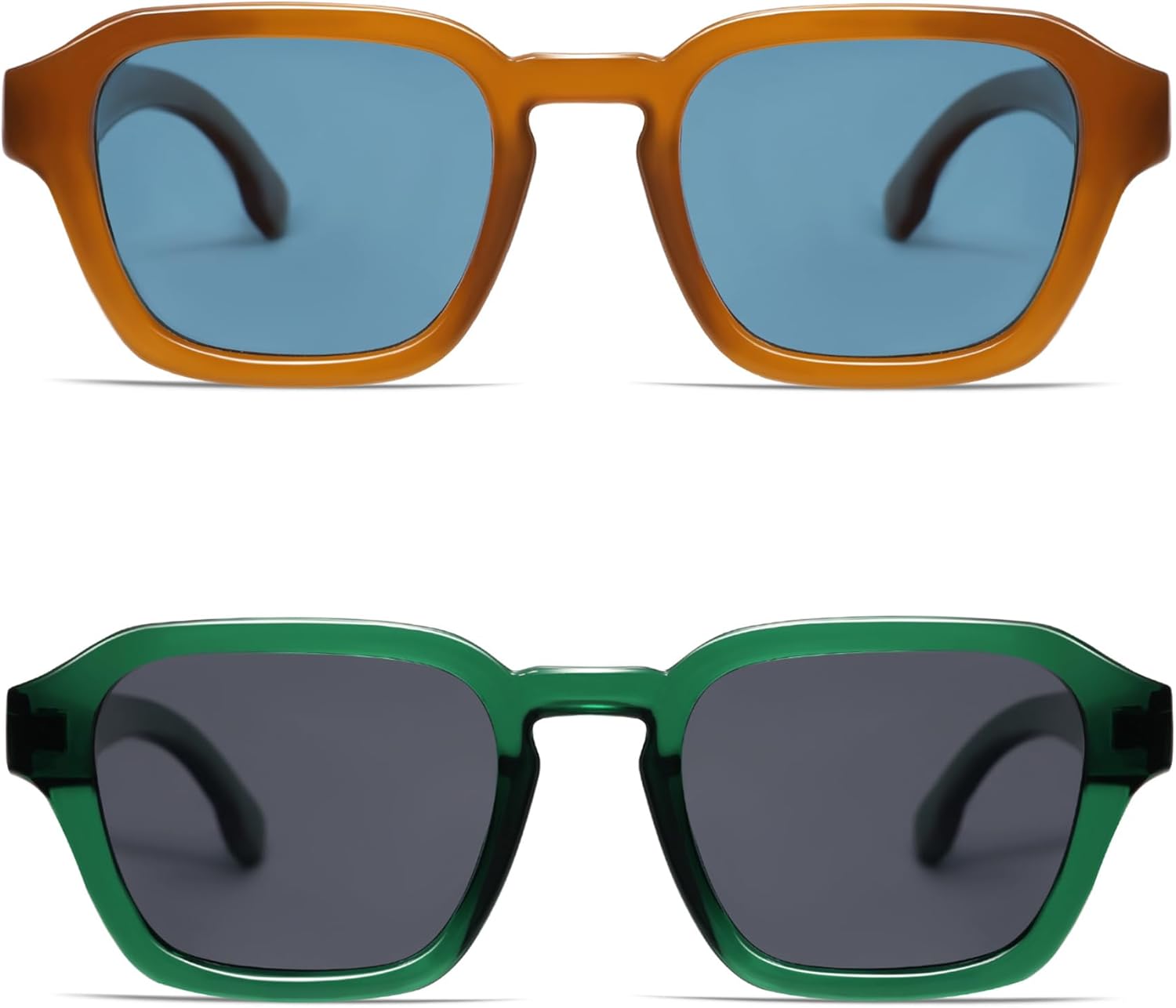 

Солнцезащитные очки VANLINKER в стиле ретро-винтаж, поляризованные, модные, маленькие квадратные, для женщин и мужчин, 2025, модель VL9858, 2 Pack Amber Frame Blue Tinted Lens + Green Frame Grey Lens