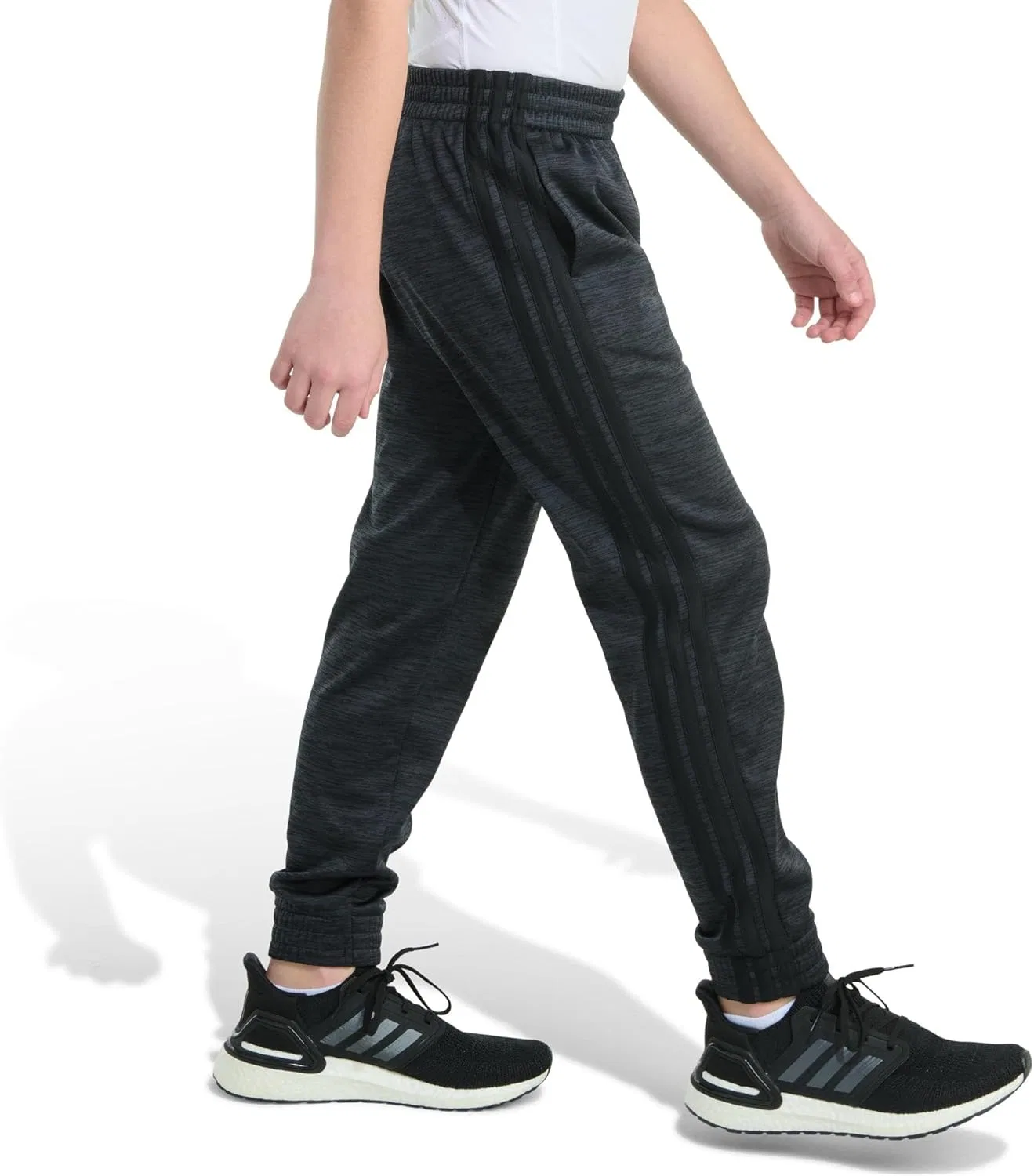 Детские спортивные брюки Adidas из флиса с тремя полосками, Black Heather — фото 2