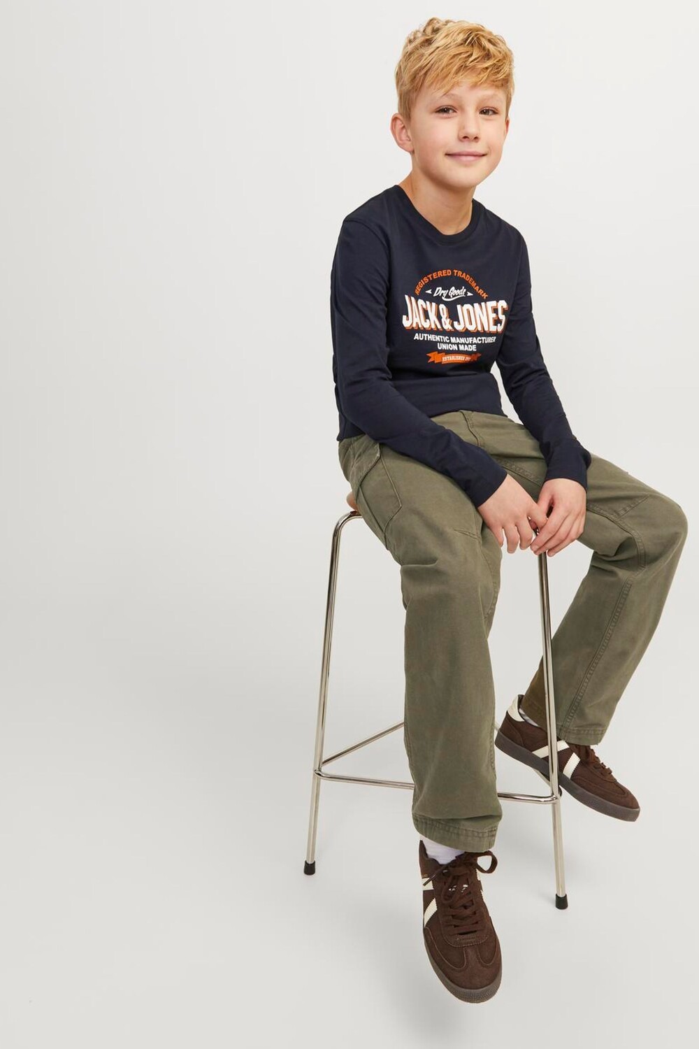 Прямые черные брюки карго с накладными карманами Jack & Jones Junior, зеленый — фото 3