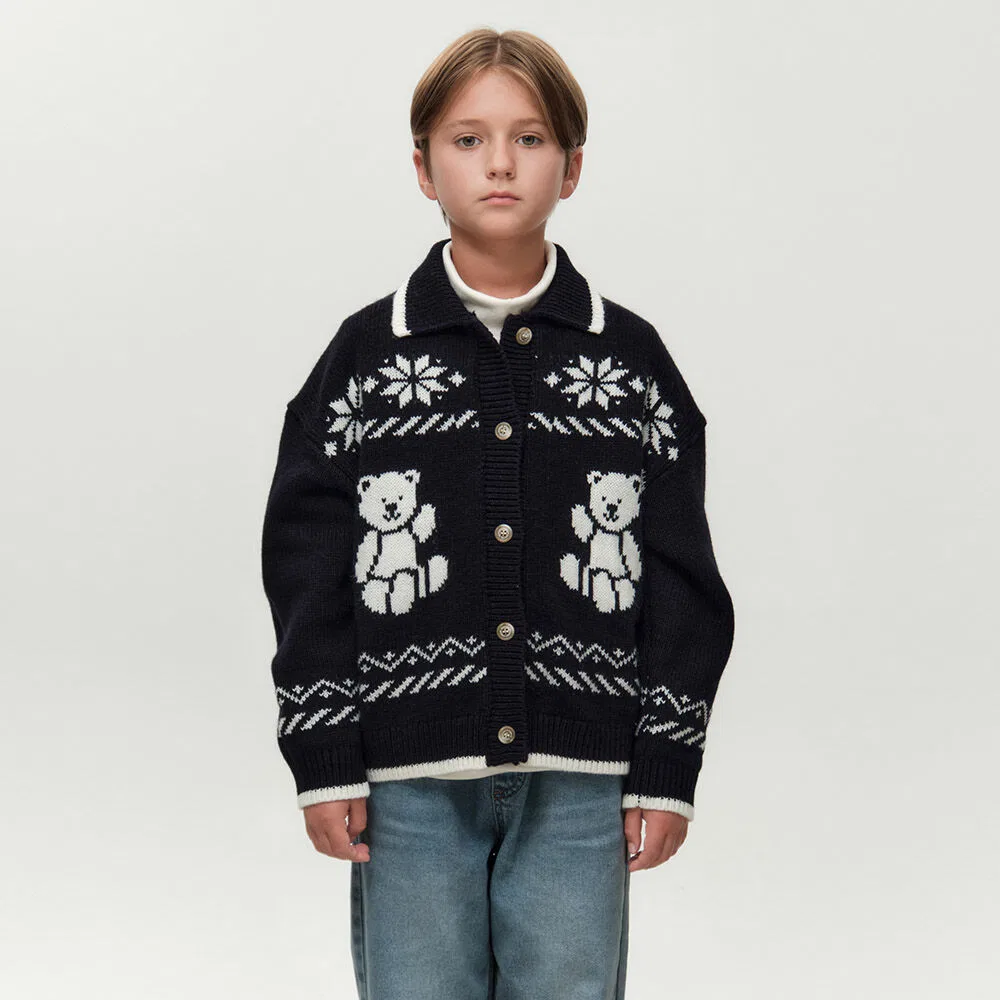Детский кардиган с вязаным воротником Nordic Bear, тёмно-синий, от Marithé Kids