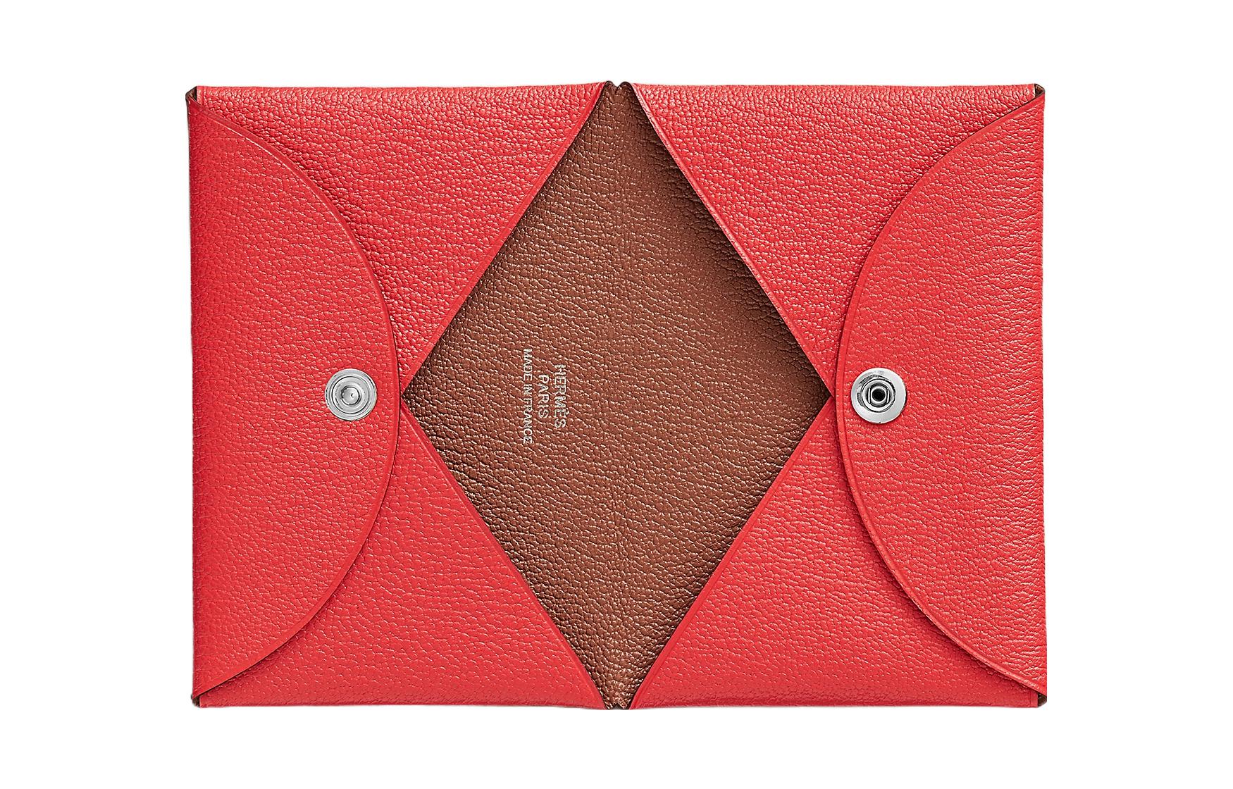 HERMES Кошелек для монет и карт Calvi Mysore Goat Skin, женский кошелек Texas Pink — фото 2