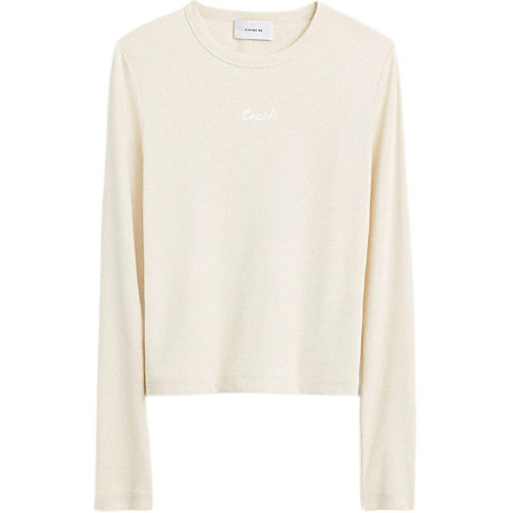 

COACH Белая однотонная футболка с длинными рукавами и вышитым логотипом