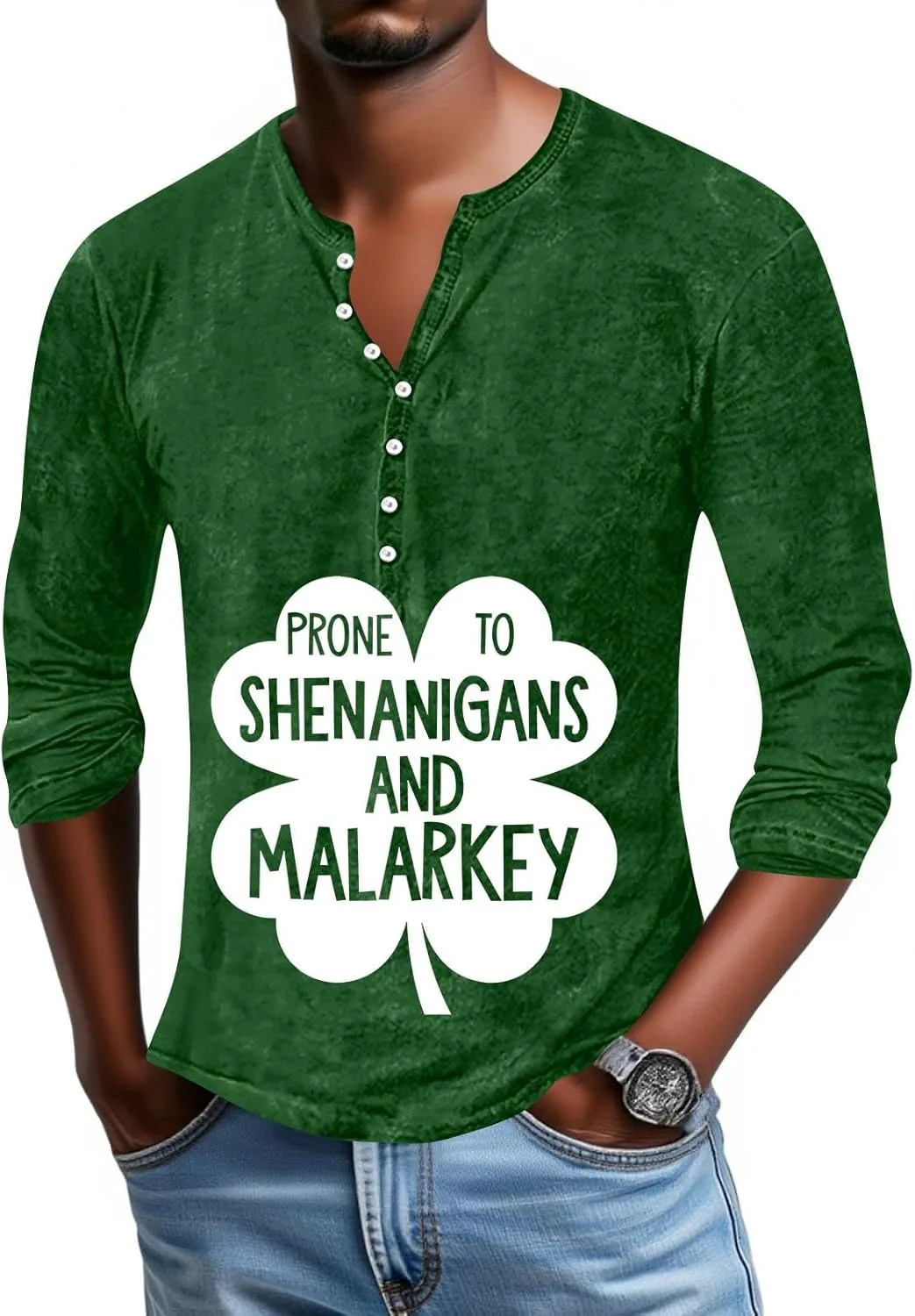 

Футболка St Patricks Day мужская с длинным рукавом и воротником-гольф, зеленая, легкая, классический трикотаж