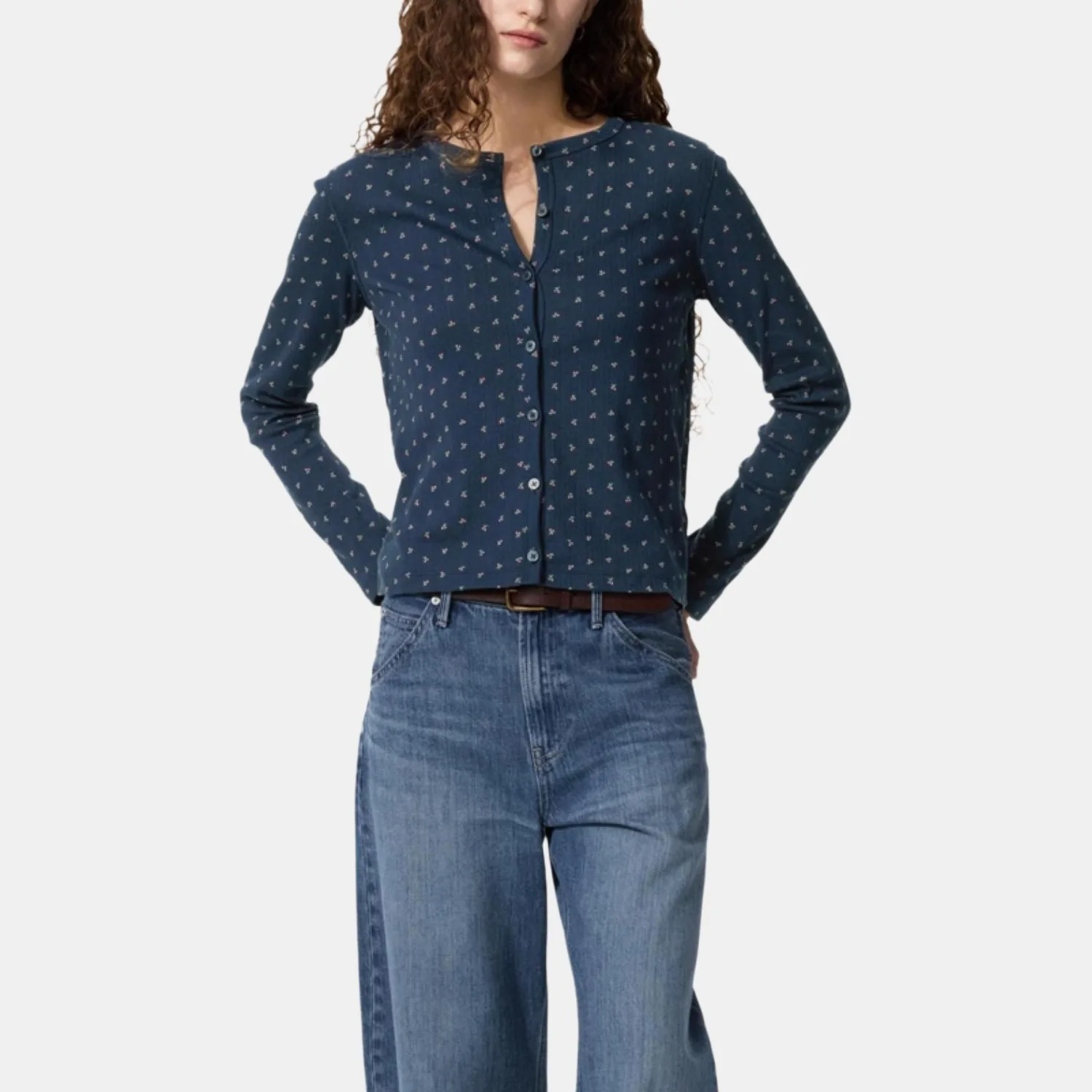 UNIQLO Кардиган женский вязаный с круглым вырезом, темно-синий — фото 3