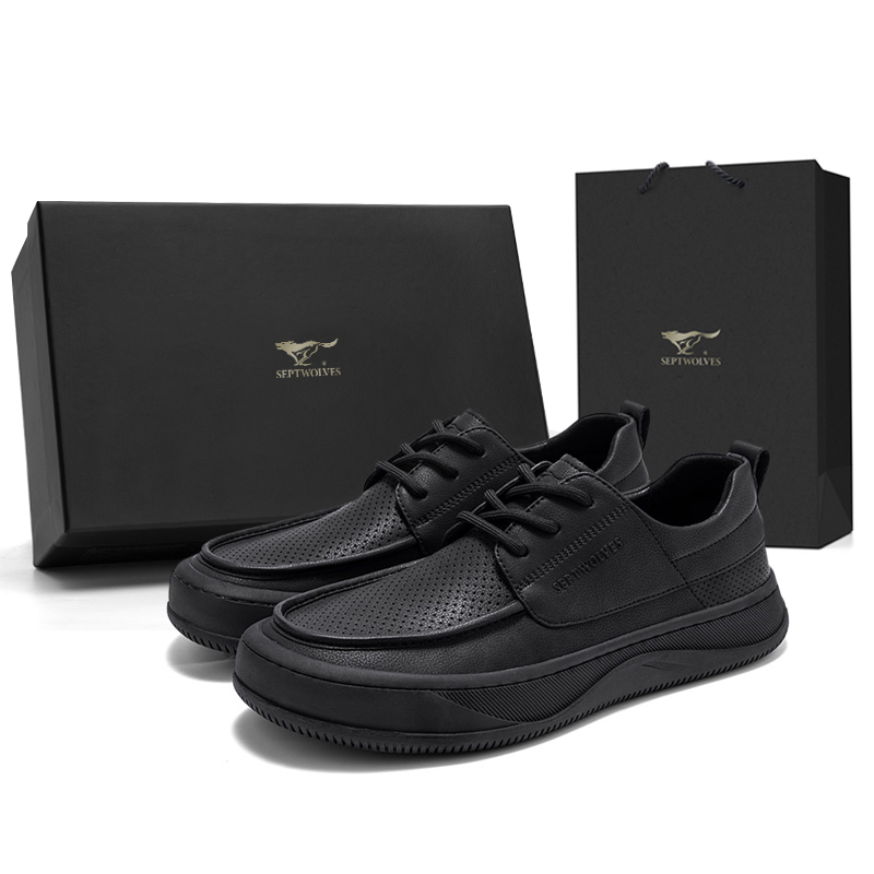 

SEPTWOLVES Мужские повседневные туфли черные дышащие перфорированные, цвет Black Breathable Perforated Style (Standard Leather Shoe Size)