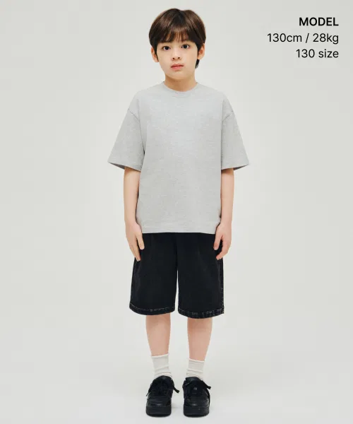 Детские шорты MUSINSA STANDARD KIDS Denim Jersey One-Tuck Wide Banding Shorts — фото 2
