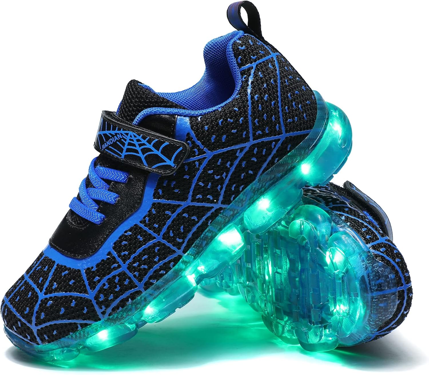 

Детские светящиеся кроссовки YUNICUS с LED-подсветкой и верхом в виде паука, с зарядкой через USB для мальчиков, девочек и малышей, лучший подарок на день рождения, День благодарения и Рождество, черный/синий