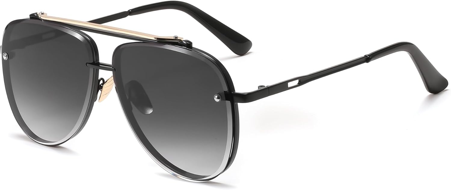 

Солнцезащитные очки-авиаторы FEISEDY большого размера для мужчин и женщин, винтажные солнцезащитные очки в металлической оправе с градиентным переходом цвета, артикул B0105, Black Frame/Gradient Grey Lens