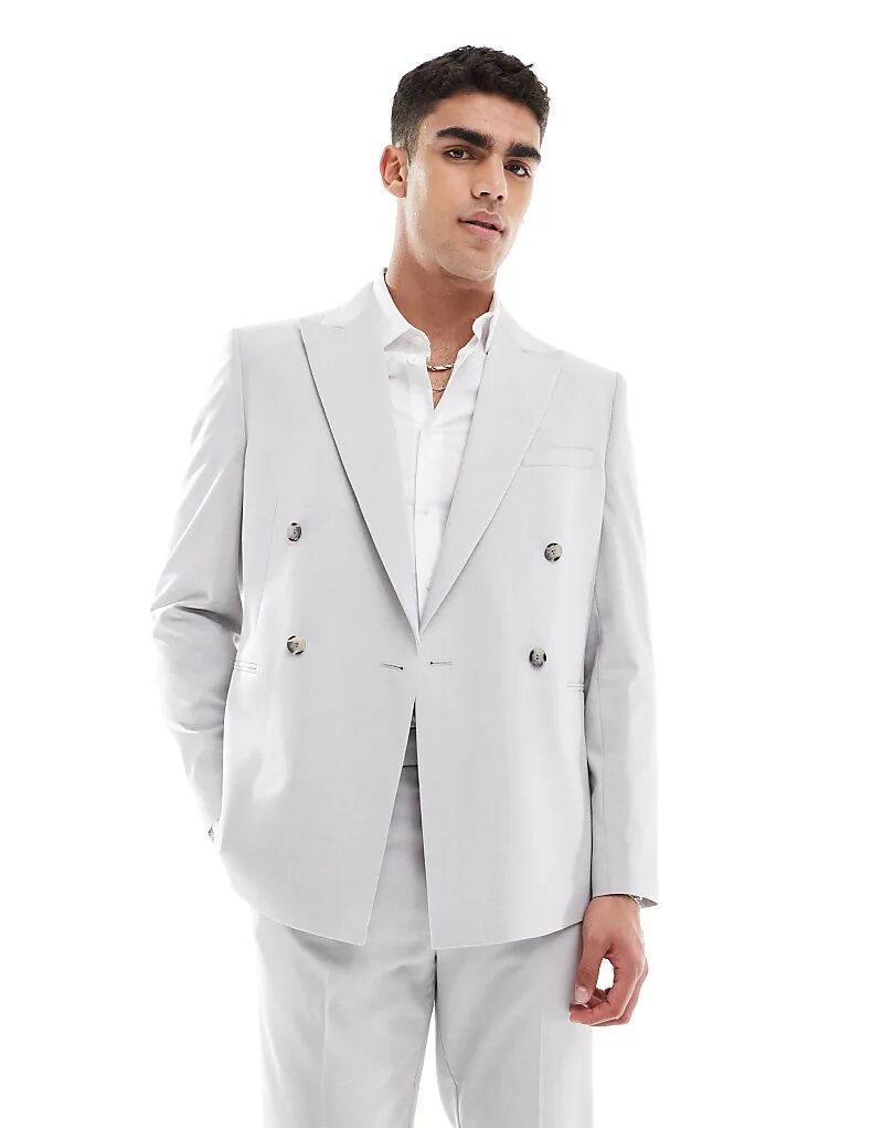 

Двубортный узкий пиджак ASOS DESIGN ледяного серого цвета