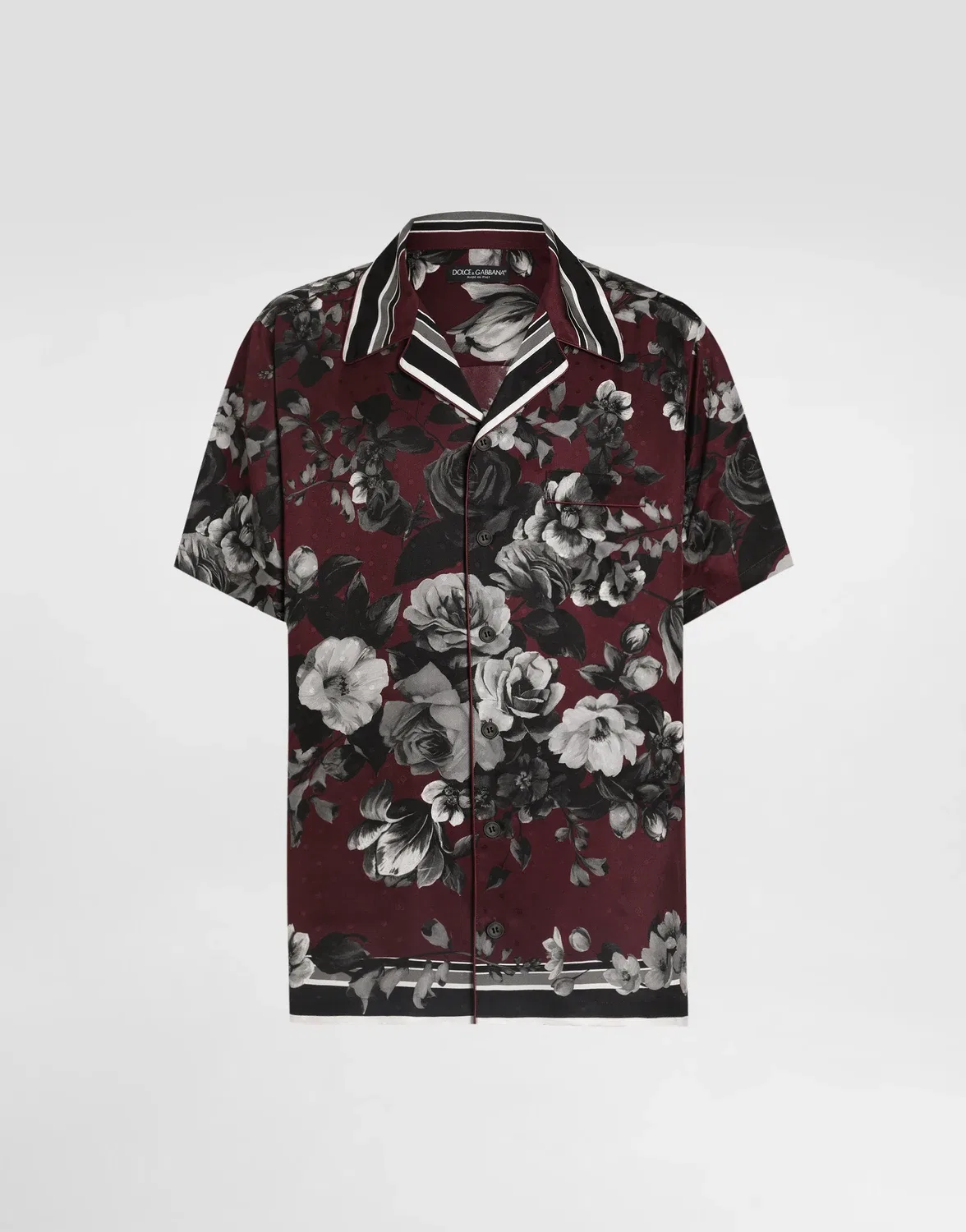 Гавайская рубашка из саржи с принтом "пион и ветви" DOLCE & GABBANA, мультицвет