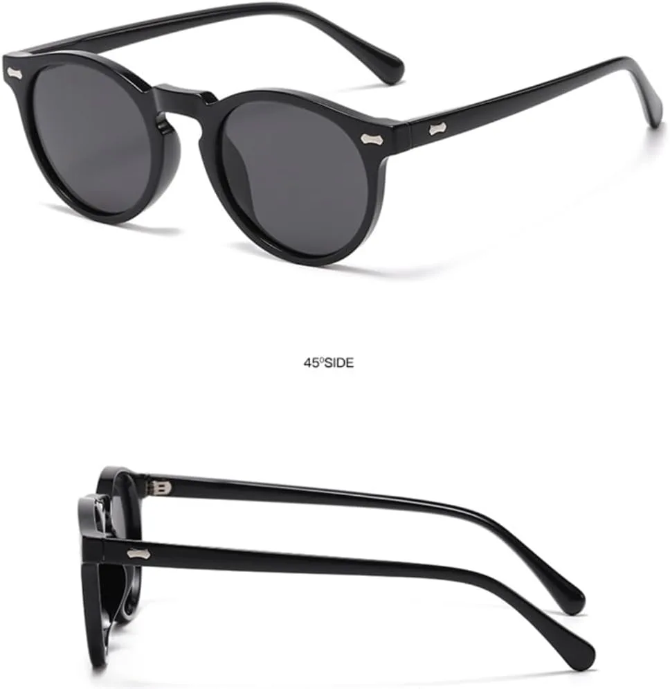 

Ретро круглые солнцезащитные очки для женщин, модные, с заклепками, защита от УФ-излучения UV400, для мужчин, панк, темно-зеленые UUPTTPL, Grey Stripe Grey