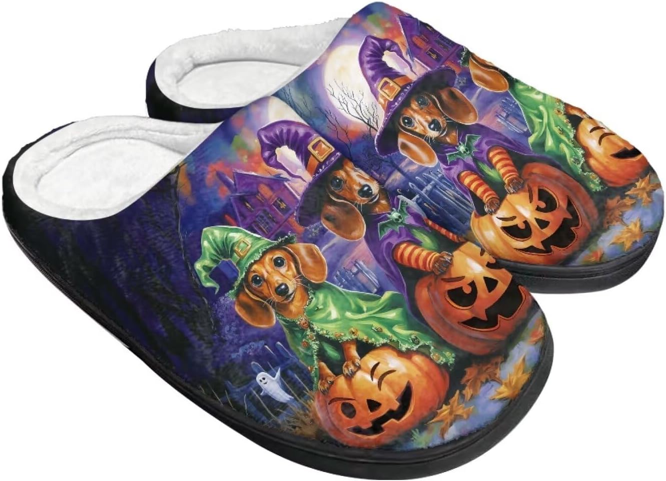 

Теплые тапочки для пары и семьи на осень и зиму для дома с нескользящей мягкой подошвой, обувь для женщин и мужчин, Хэллоуин Giftpuzz, Dogs Witch Pumpkins