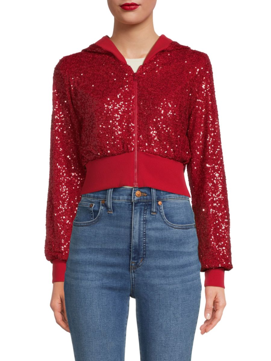 

Укороченная толстовка с капюшоном на молнии с пайетками susana monaco, цвет Berries