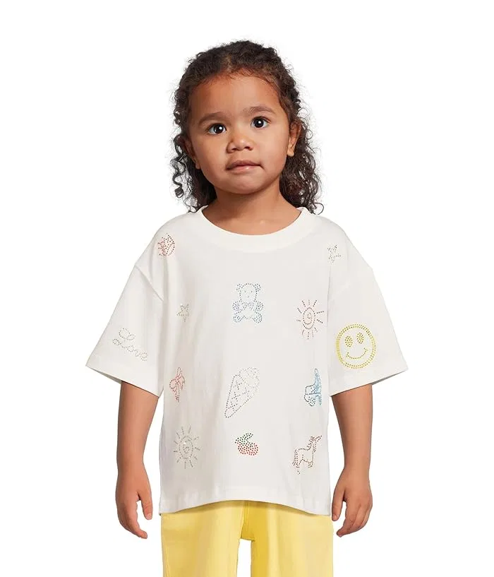 Футболка с кристаллами и дудлами Oversized Crystal Doodle T-Shirt Lola and The Boys, White