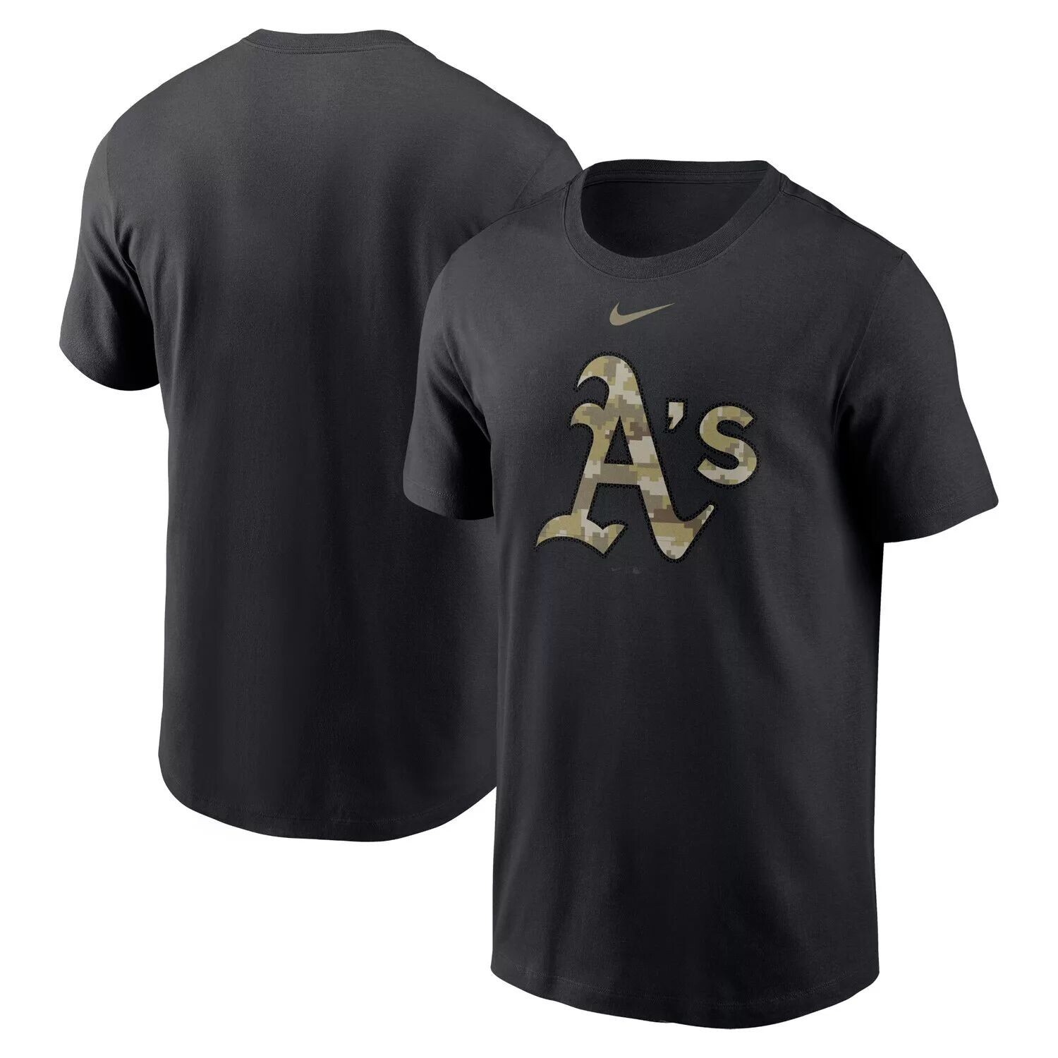 

Мужская черная футболка с камуфляжным логотипом Nike Oakland Athletics Team, Черный, Мужская черная футболка с камуфляжным логотипом Nike Oakland Athletics Team